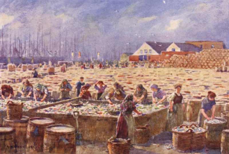 Yarmouth, Norfolk, De haringoogst door Alfred Heaton Cooper