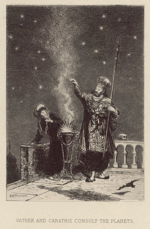 Vathek en Carathis raadplegen de planeten (ets) door Alfred Holst Tourrier