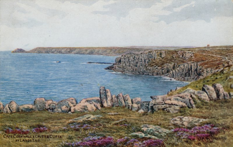 Kaap Cornwall, en grotten en kliffen, bij Lands End door Alfred Robert Quinton