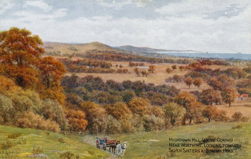 Highdown Hill (boven Goring), nabij Worthing, kijkend naar Seven Sisters en Beachy Head door Alfred Robert Quinton