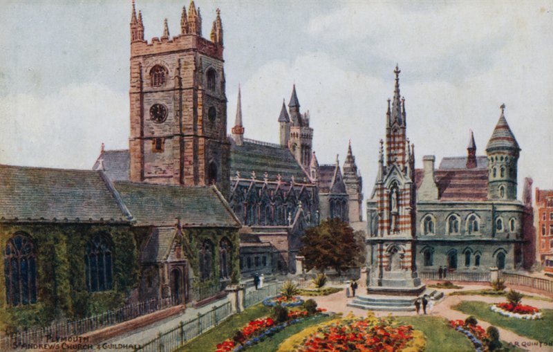 Plymouth, St Andrews Kerk en Guildhall door Alfred Robert Quinton