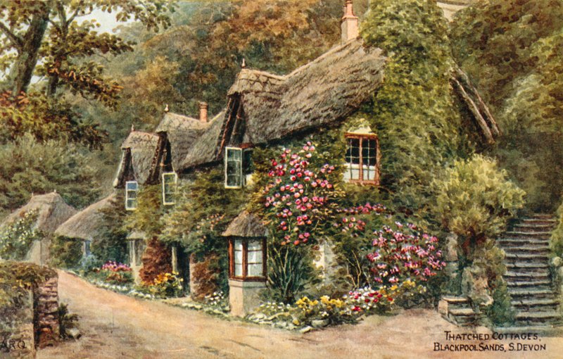 Rieten huisjes, Blackpool Sands, Zuid-Devon door Alfred Robert Quinton