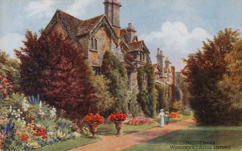 De Cottages, Worcester College, Oxford (kleur litho) door Alfred Robert Quinton