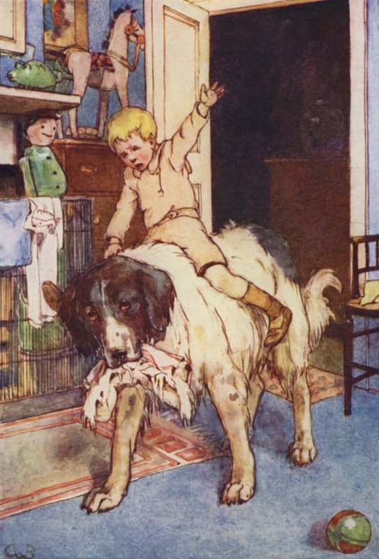 Met Michael zittend op haar rug (kleur litho) door Alice Bolingbroke (after) Woodward