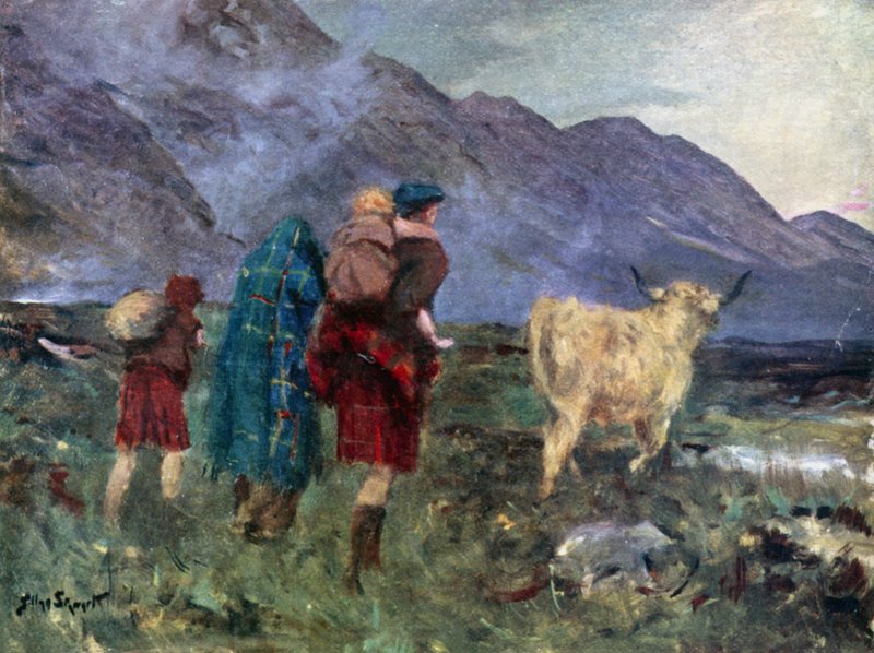 Ik maakte de koe los en we begonnen onze moeizame reis (kleur litho) door Allan (after) Stewart
