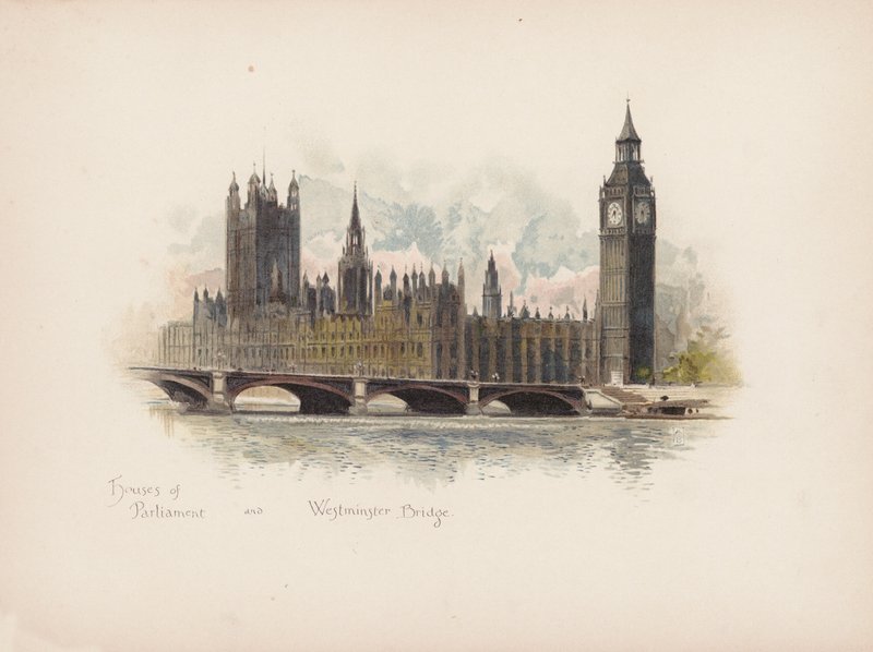 Bekend Londen: Houses of Parliament en Westminster Bridge door Allan F. Barraud