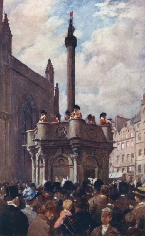 Een Koninklijke Proclamatie vanaf de Mercat Cross door Allan Stewart