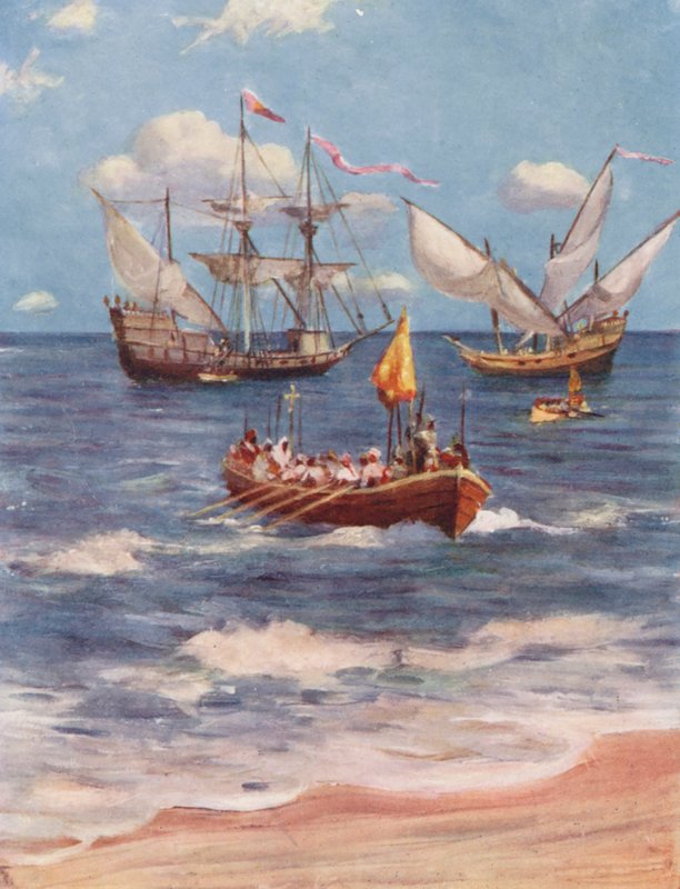 Vasco da Gama landt in Kalicut door Allan Stewart