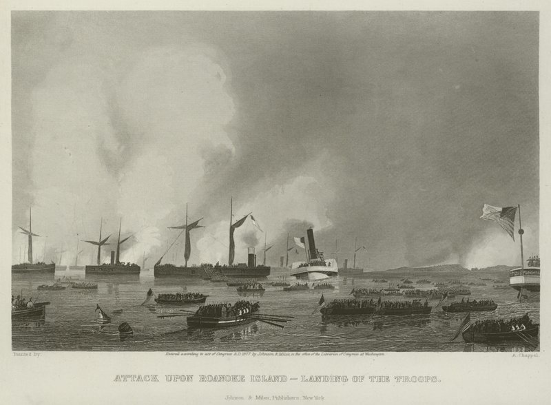 Aanval op Roanoke Island - landing van de troepen, 1862 door Alonzo Chappel