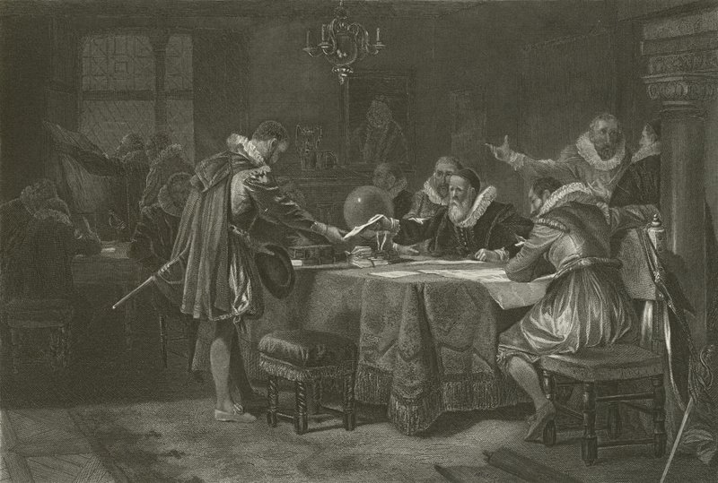Henry Hudson ontvangt zijn opdracht van de Nederlandse Oost-Indische Compagnie, 1609 door Alonzo Chappel