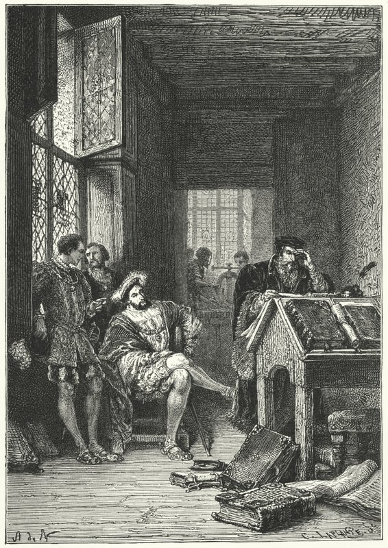 Francis I van Frankrijk met de drukker en geleerde Robert Estienne door Alphonse Marie de (after) Neuville