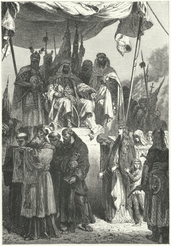 Saladin kijkt toe hoe gevangen christenen voorbijgaan na zijn verovering van Jeruzalem door Alphonse Marie de (after) Neuville