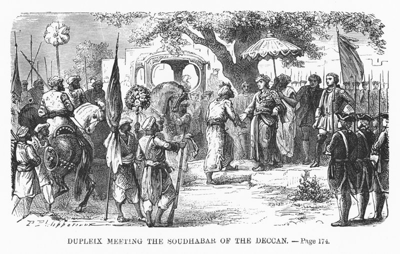 Dupleix ontmoet de Soudhabar van de Deccan, illustratie uit 