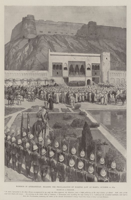 Roberts in Afghanistan, leest de Proclamatie van de Staat van Beleg in Kabul, 12 oktober 1879 door Amedee Forestier