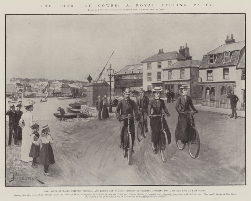 Het hof in Cowes, een koninklijk fietsgezelschap door Amedee Forestier