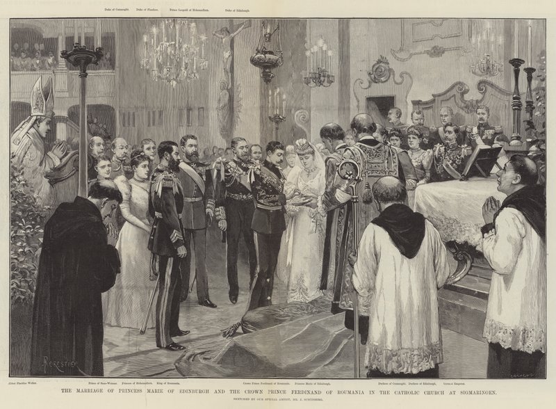 Het Huwelijk van Prinses Marie van Edinburgh en de Kroonprins Ferdinand van Roemenië in de Katholieke Kerk in Sigmaringen door Amedee Forestier