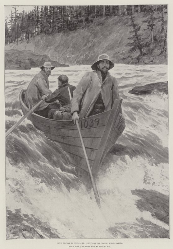 Van Euston naar Klondike, het schieten van de White-Horse Rapids door Amedee Forestier