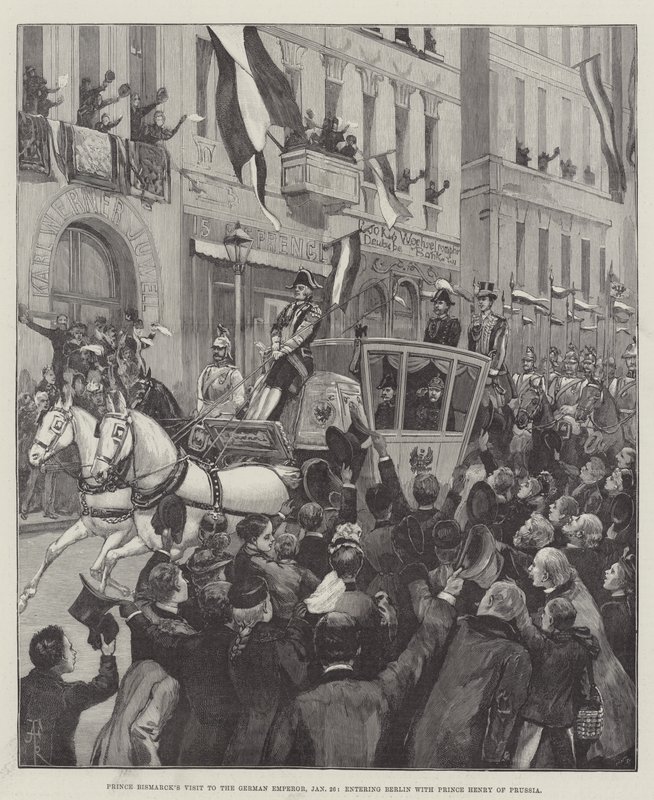 Bezoek van prins Bismarck aan de Duitse keizer, 26 januari, binnenkomst in Berlijn met prins Hendrik van Pruisen door Amedee Forestier