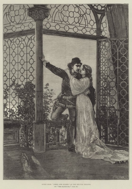Scène uit Romeo en Julia, in het Lyceum Theater door Amedee Forestier