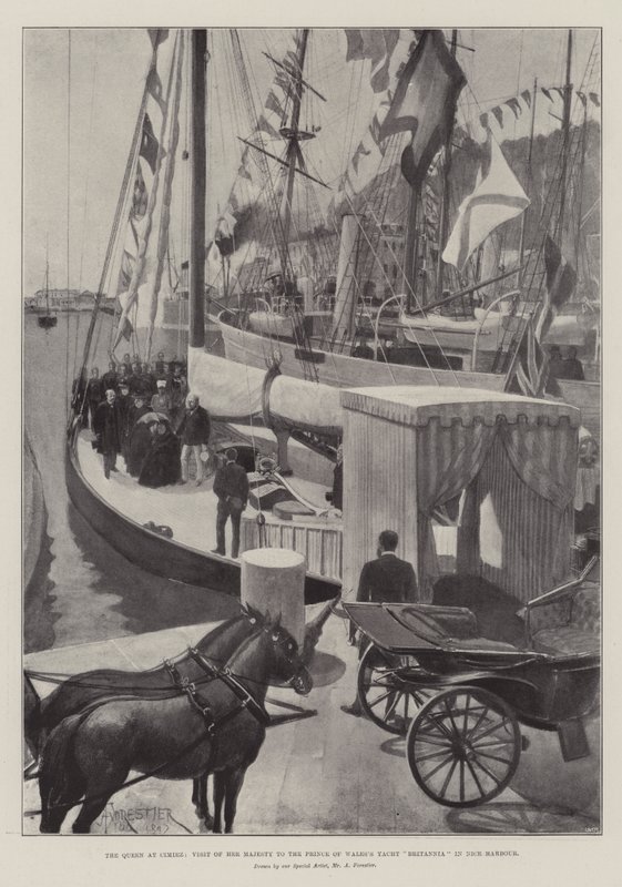 De Koningin bij Cimiez, Bezoek van Hare Majesteit aan het Jacht Britannia van de Prins van Wales in de Haven van Nice door Amedee Forestier