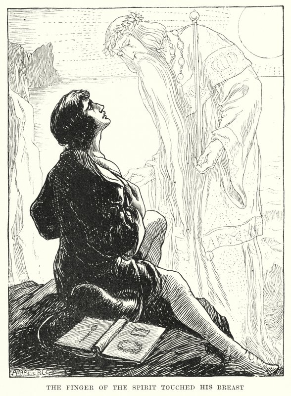 De vinger van de geest raakte zijn borst (gravure) door Amelia M. (attr.to) Bowerley or Bauerle