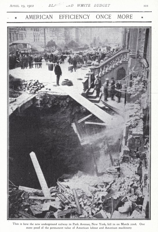 Instorting van een deel van de metrotunnel op Park Avenue, New York City, VS, 22 maart 1902 door American Photographer (after)