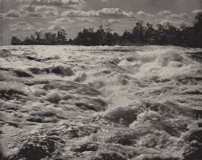 Stroomversnellingen van Niagara boven de watervallen (zwart-wit foto) door American Photographer (after)