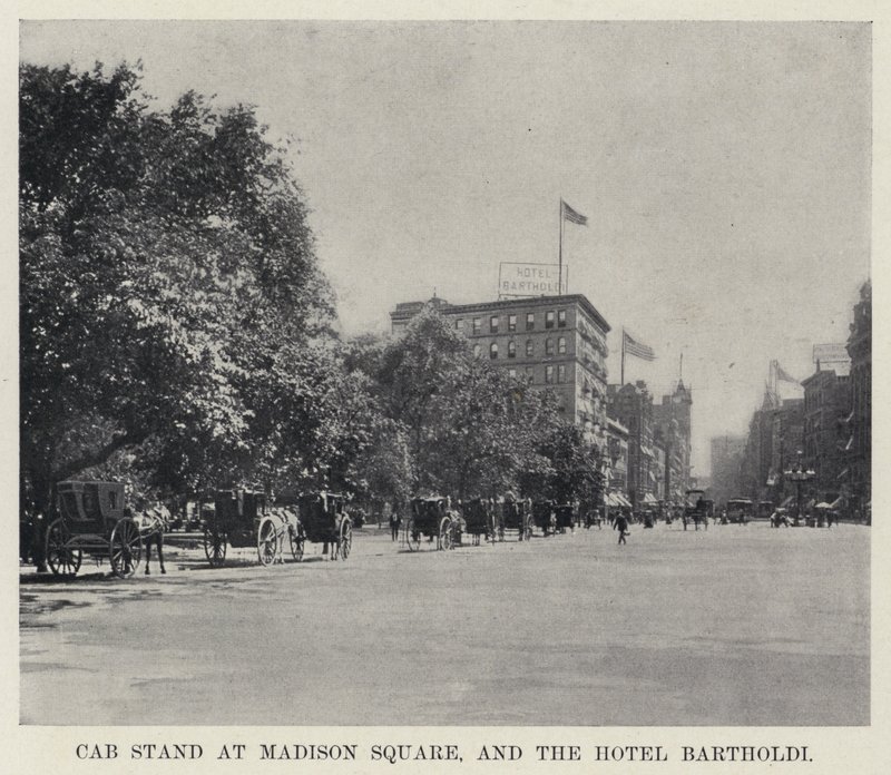 Taxi standplaats bij Madison Square, en het Hotel Bartholdi door American Photographer
