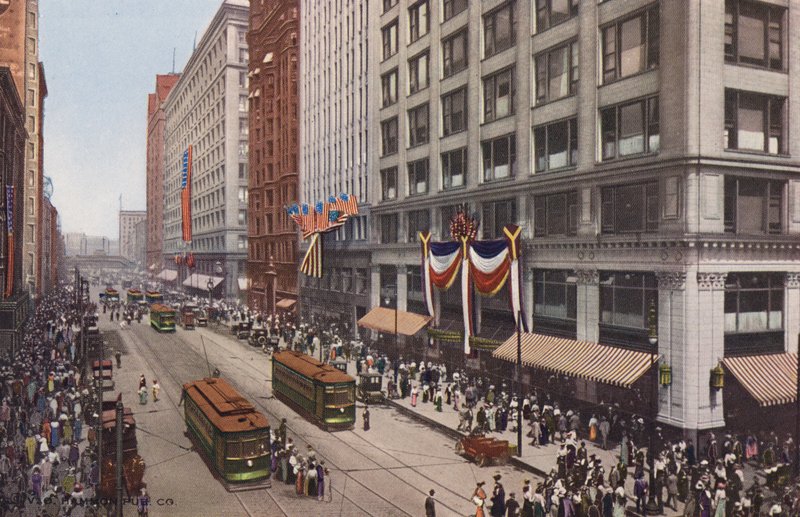 Chicago: State Street, ten noorden van Madison (kleurenfoto) door American Photographer