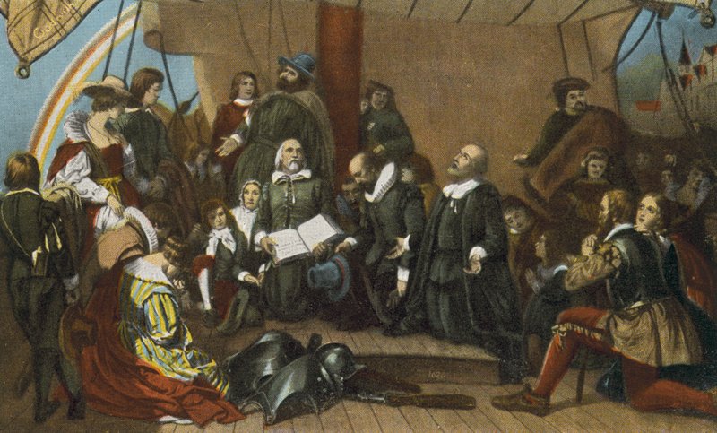 Inscheping van de pelgrims, vanuit Delft Haven, 22 juli 1620 (prent) door American Photographer
