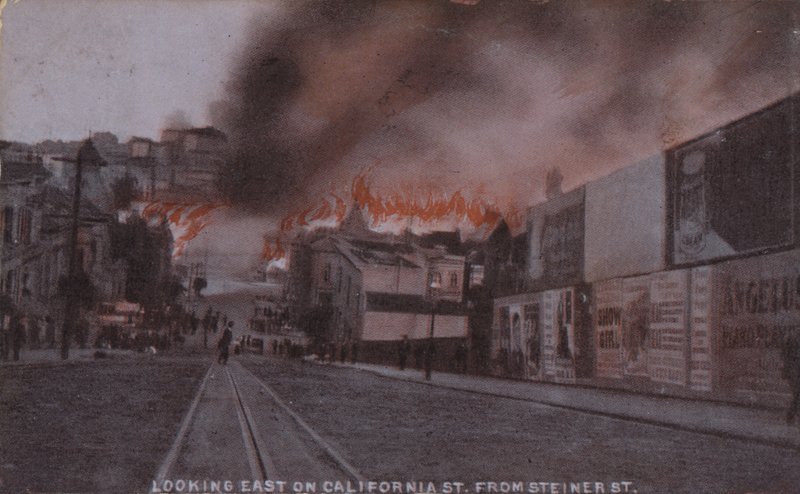 Brandende branden na de aardbeving in San Francisco in 1906 (ingekleurde foto) door American Photographer