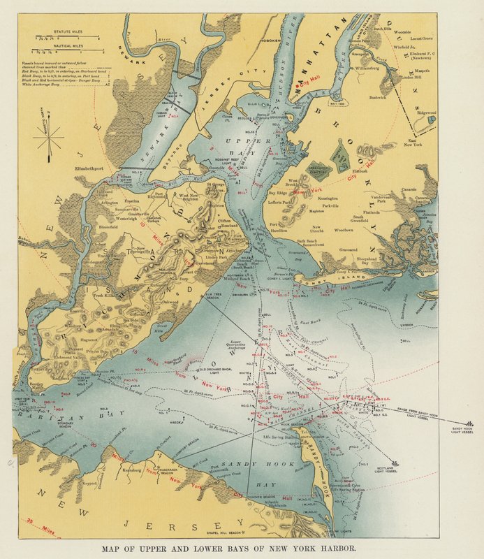 Kaart van de Boven- en Benedenbaaien van de Haven van New York door American Photographer