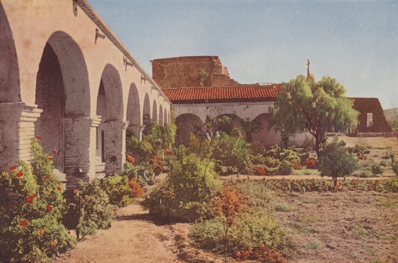 San Juan Capistrano Missie, Californië (ingekleurde foto) door American Photographer
