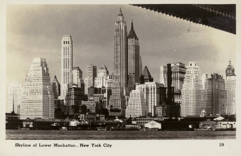 Skyline van Lower Manhattan, New York City, VS (z/w foto) door American Photographer