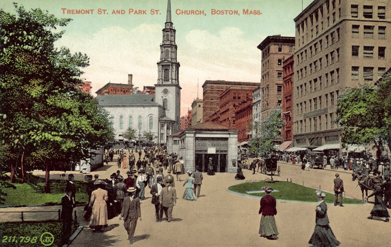 Tremont Street en Park Street Church, Boston, Massachusetts (kleurenfoto) door American Photographer