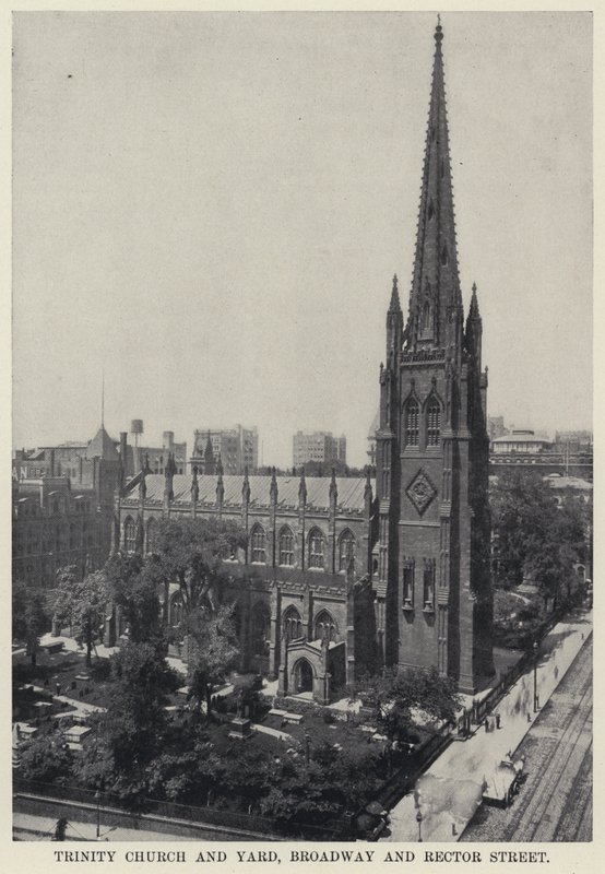 Trinity Church en Yard, Broadway en Rector Street door American Photographer