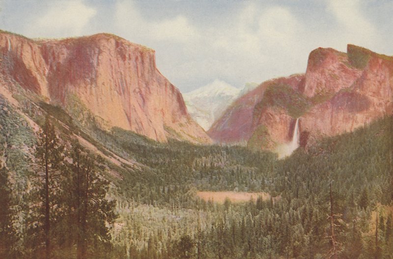 Yosemite Valley, Californië, algemeen uitzicht vanaf Artists Point (ingekleurde foto) door American Photographer