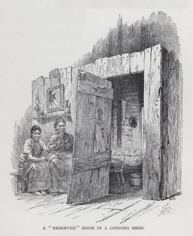 Een "gereserveerde" kamer in een slaaploods (litho) door American School
