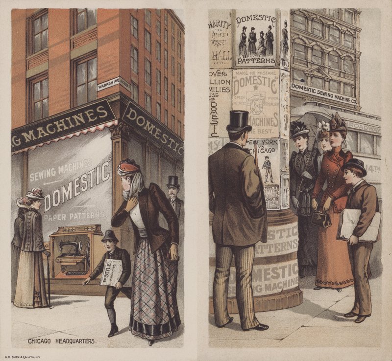 Advertentie voor de Domestic Sewing Machine Company, Chicago, Illinois, USA door American School