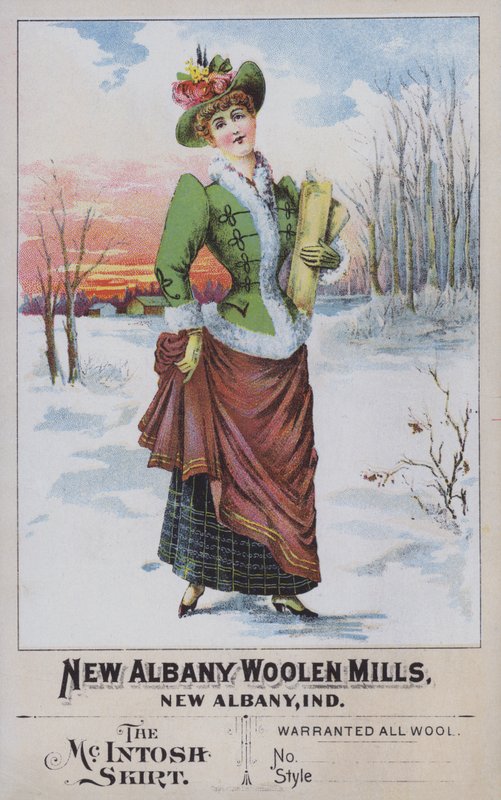 Advertentie voor de McIntosh Skirt, van New Albany Woolen Mills, Indiana, USA door American School