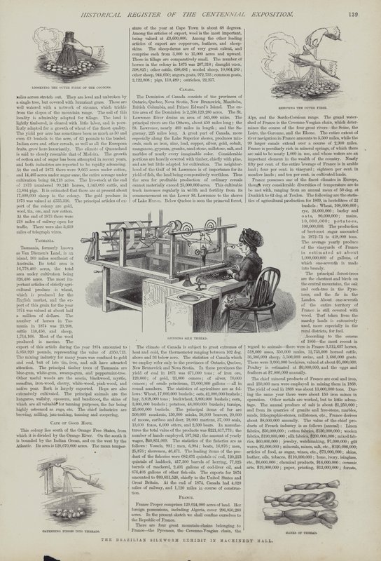 Braziliaanse zijderups tentoonstelling in Machinery Hall, Centennial Exposition, Philadelphia, Pennsylvania, USA door American School