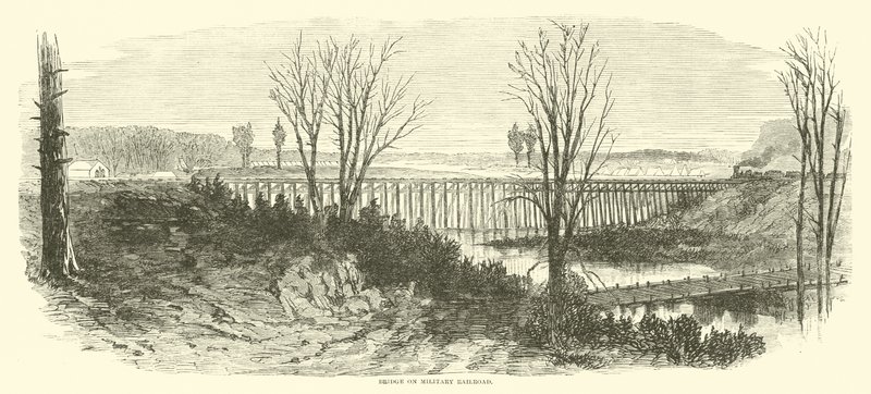 Brug op de militaire spoorweg, maart 1865 door American School