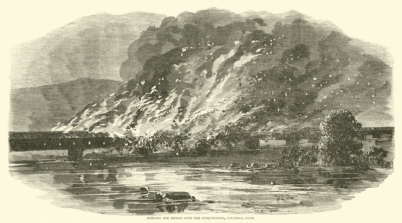 Het verbranden van de brug over de Susquehanna, Columbia, Penn door American School
