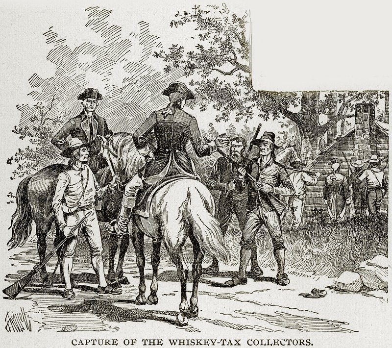 Verovering van de Whiskey-Tax Collectors, illustratie uit Columbus en Columbia, ca. 1893 door American School