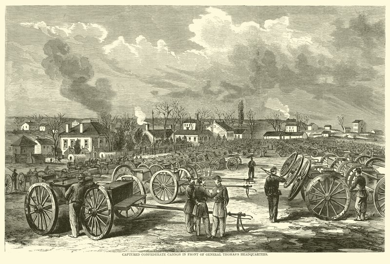 Veroverde Zuidelijke kanonnen voor het hoofdkwartier van generaal Thomas, november 1863 door American School