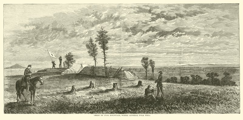 Top van Pine Mountain, waar generaal Polk viel, juni 1864 door American School