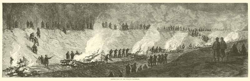 Vernietiging van de Weldon Railroad, september 1864 door American School
