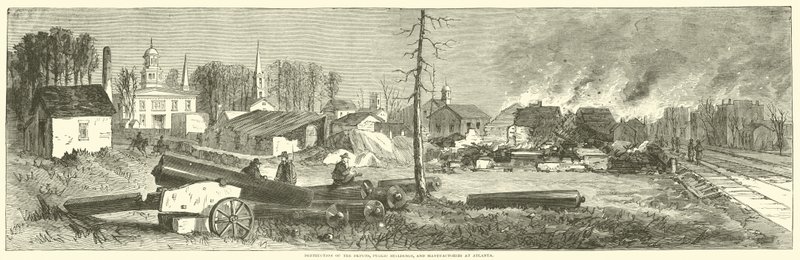 Vernietiging van de depots, openbare gebouwen en fabrieken in Atlanta, november 1864 door American School