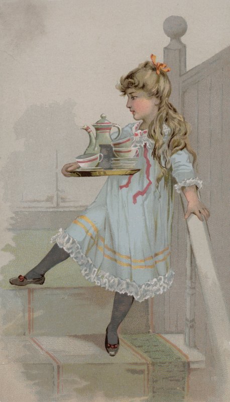 Meisje dat een Pot Koffie op een Dienblad Draagt door American School