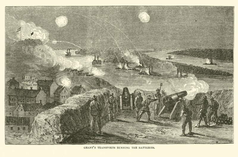 Grants transporten die de batterijen passeren, april 1863 door American School